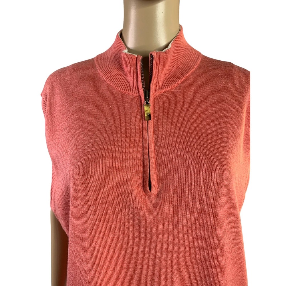 Peter Millar Men's Size Large 1/4 Zip Golf Vest Silk Cashmere Knit Blend Peach